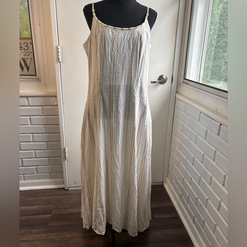 Calypso‎ St Barth Linen Blend Beaded Maxi Dress 12 boho coastal resort vacation - Picture 2 of 16